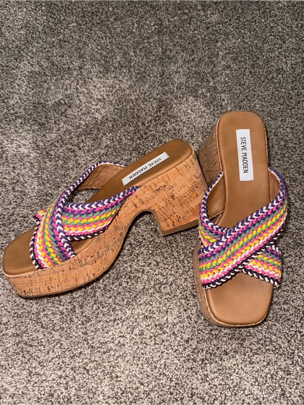 Steve Madden Multicolor Braided Wedge Mules with Tan Footbed - Picture 2 of 3